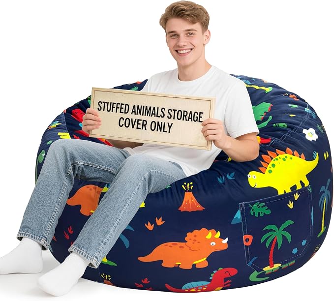 Lukeight Dinosaur Stuffed Animals Storage Bean Bag Chair Cover by Lukeight