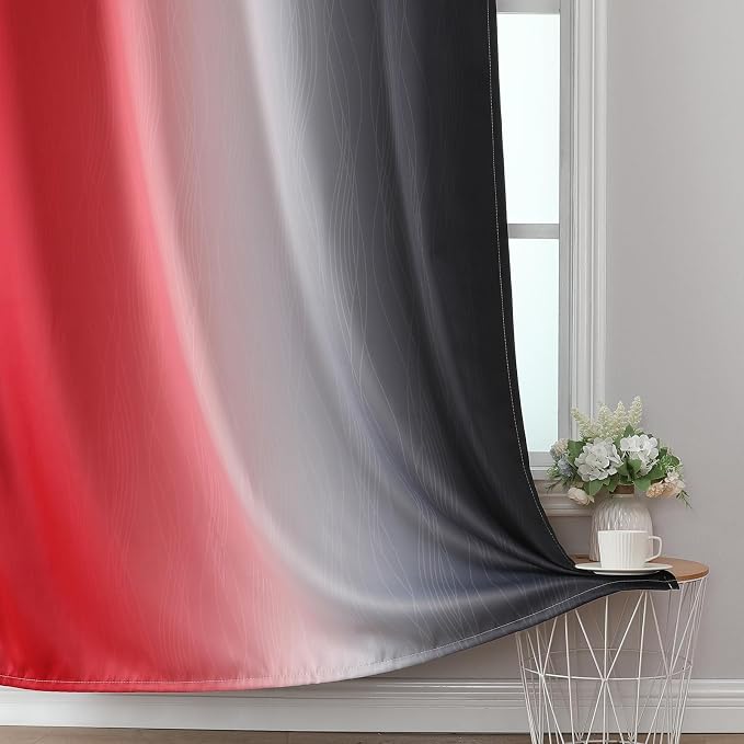 Black and Red 100% Blackout Curtains 84 Inches Long, Ombre Blackout Drapes - Image 6
