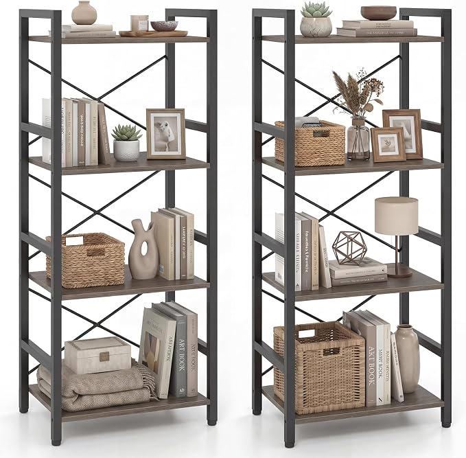 Tangkula 3-Tier Industrial Bookshelf, 16.5" Width Wooden Open Bookcase by TANGKULA