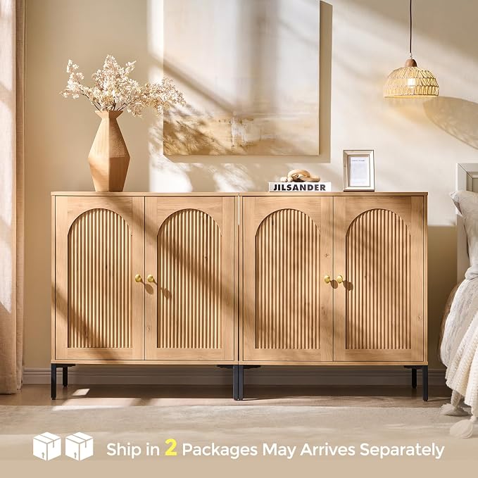 IFBUY Modern Sideboard Buffet Cabinet, 61.75" W Fluted Arched Buffet Cabinet - Image 8