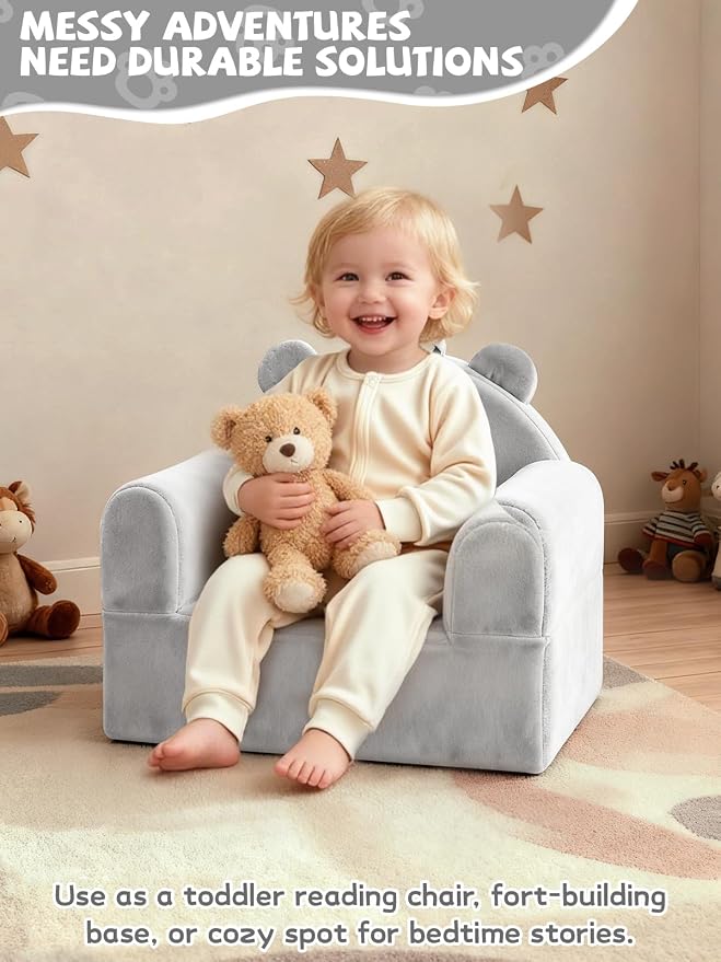 Kids Sofa Chair with Removable Washable Cover & Magic-Tape Backrest Toddler - Image 6