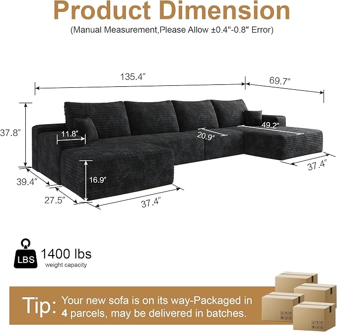 AUGOP 136" Sectional Couches for Living Room Modern Modular Sofa - Image 2