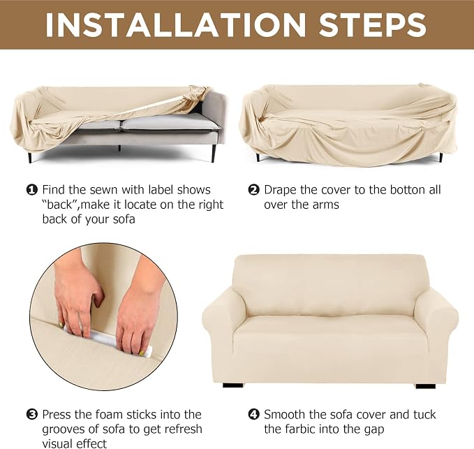 Peryiter 2 Pcs Sofa Covers Couch and Loveseat Covers Set Stretch Sofa Slipcover - Image 3