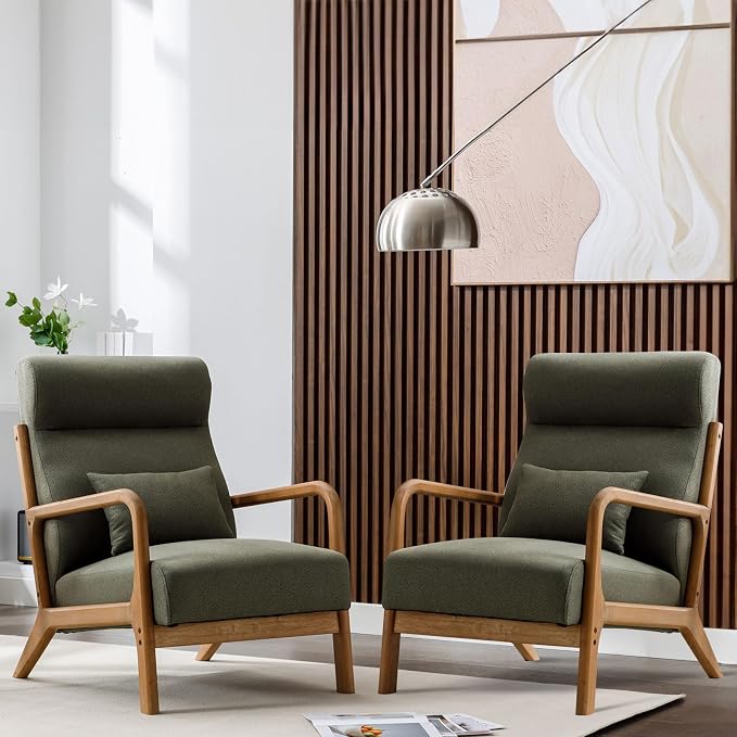 ANJ Mid Century Modern High Back Accent Chairs Set of 2, Single Lounge Armchair by ANJ