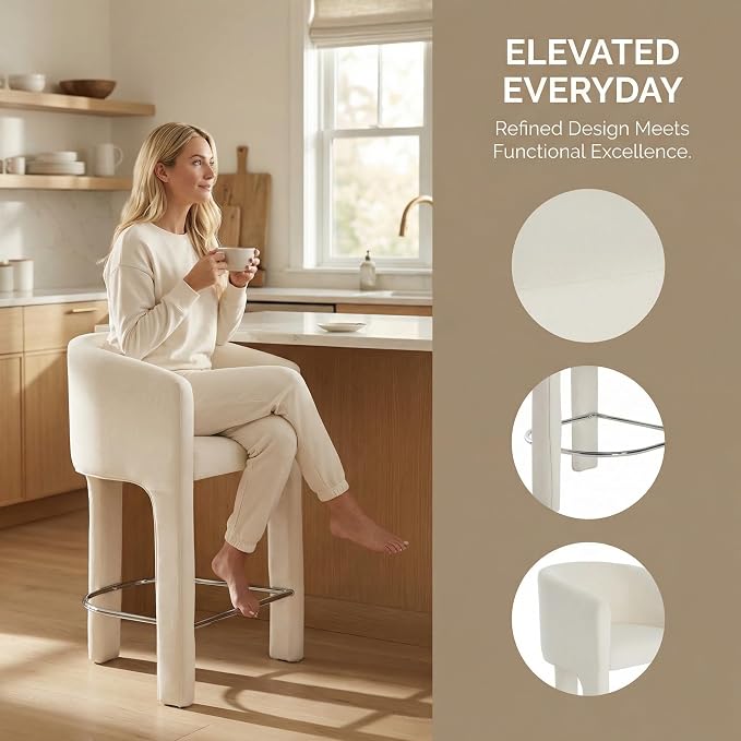 HNY Modern Counter Height Bar Stools Set of 3, 26”H Barrel Counter Stools - Image 3