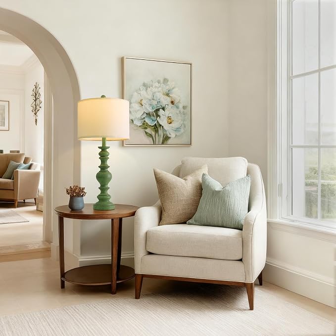 BOBOMOMO 27" Sage Green Table Lamps Set of 2, Large Farmhouse Resin Lamps - Image 3