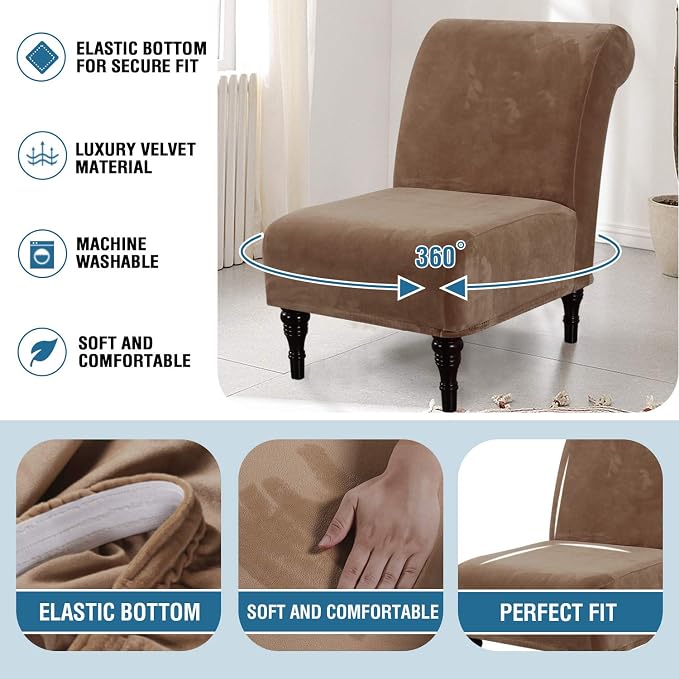 H.VERSAILTEX Armless Accent Chair Covers Thick Velvet Armless Chair Slipcovers - Image 6