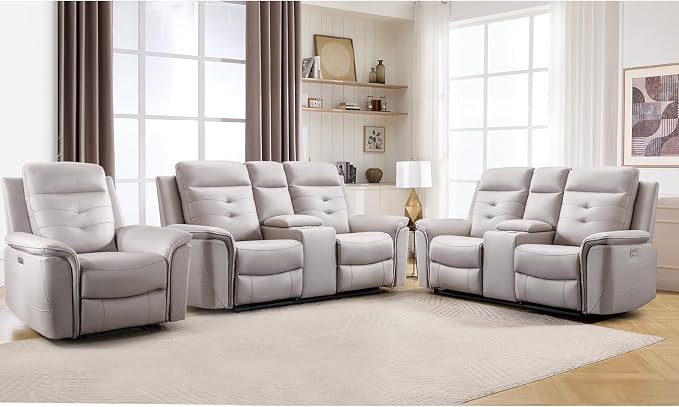 ANJ 3-Piece Faux Leather Power Recliner Sofa Set by ANJ