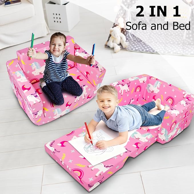 Kids Couch, 2-in-1 Kids Fold Out Couch, Convertible Sofa to Lounger - Image 4
