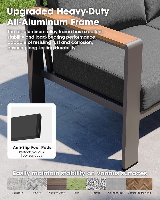 Aluminum Outdoor Patio Furniture 3 Seats, All-Weather Outdoor Patio Sofa - Image 4
