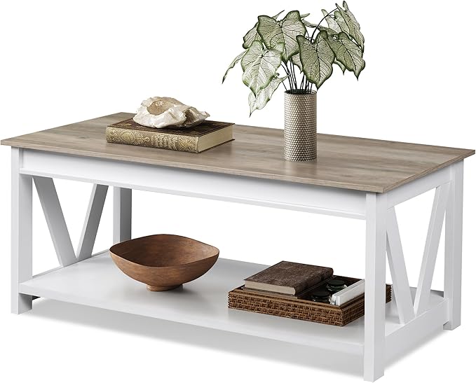 WLIVE Farmhouse Coffee Table, Modern Center Table by WLIVE