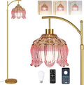 QIYIZM Pink Floor Lamp for Living Room, Glass Gold Dimmable Standing Lamp by QIYIZM