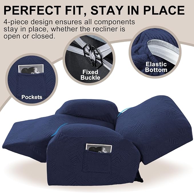 Recliner Chair Covers, 4-Piece Stretch Geometric Strokes Jacquard Reclining - Image 4