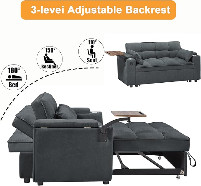 hansones ​66" Multi-Functional Pull-Out Sofa Bed - Image 5