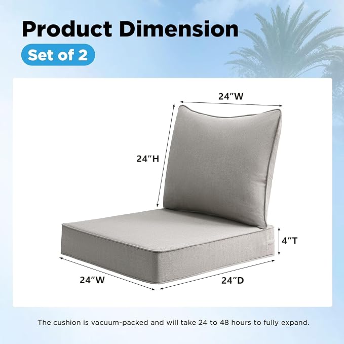 Sunbrella Outdoor Deep Seat & Back Cushion Set, 24 x 24 Inch Water Repellent - Image 3