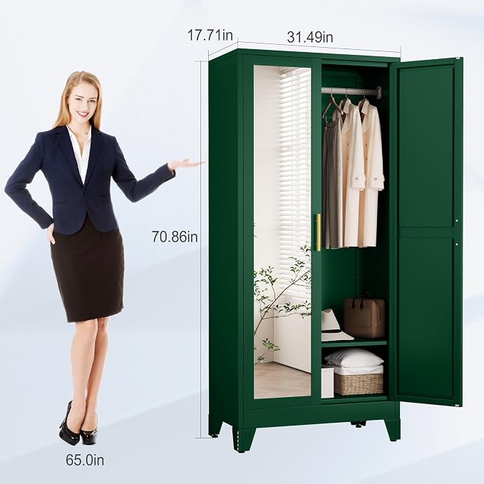 71" Metal Armoire Wardrobe Closet, Steel Clothing Storage Cabinet - Image 2