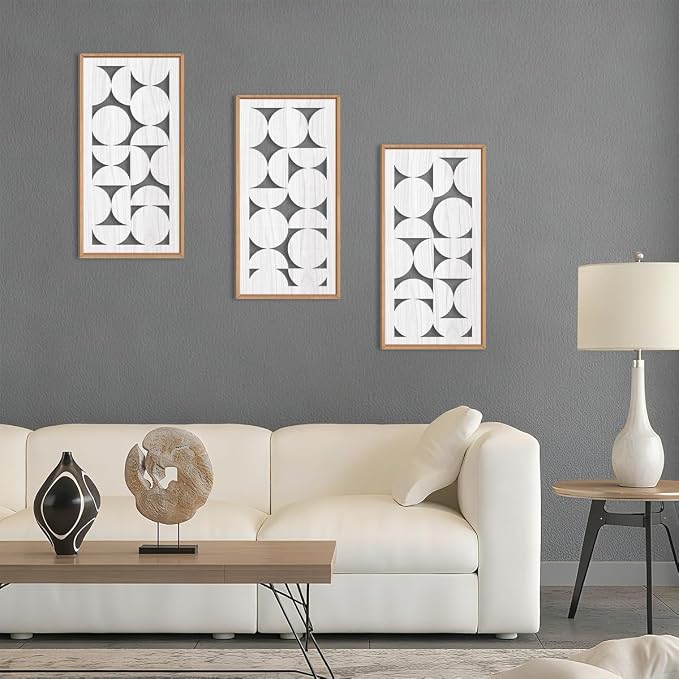 IARTTOP White Abstract Wood Wall Art Framed 8x16 Inch Set of 3 Modern - Image 7