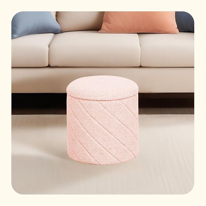 PINPLUS Ottoman with Stroage Round Boucle Ottoman and Tray Sherpa Removable - Image 6