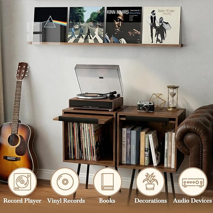 Faesun Flip Top Record Player Stand, End Table Holds up to 100 Albums, - Image 5