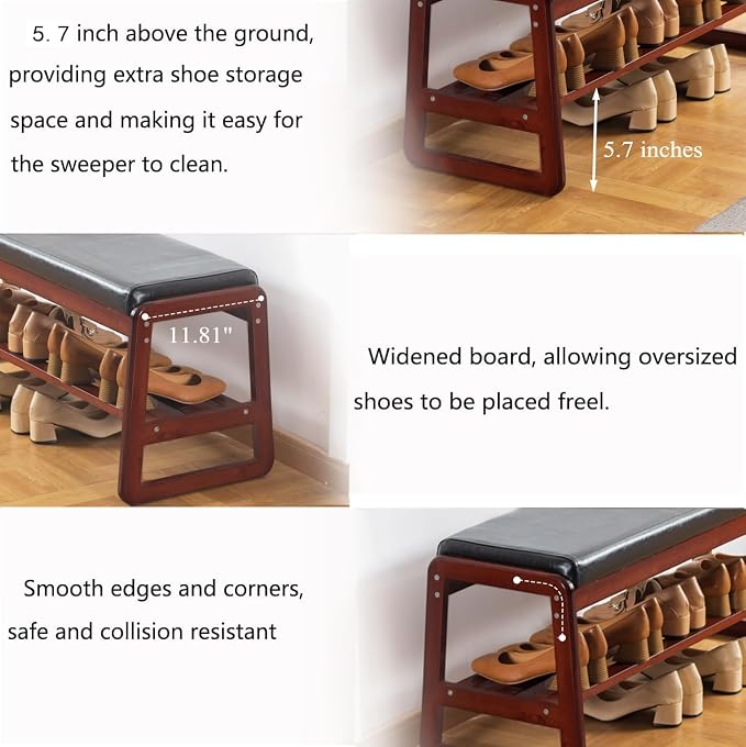 SOBIBO Solid Wood Shoe Bench, 2-Tier Wooden Entryway Bench, Modern Shoe Rack - Image 4