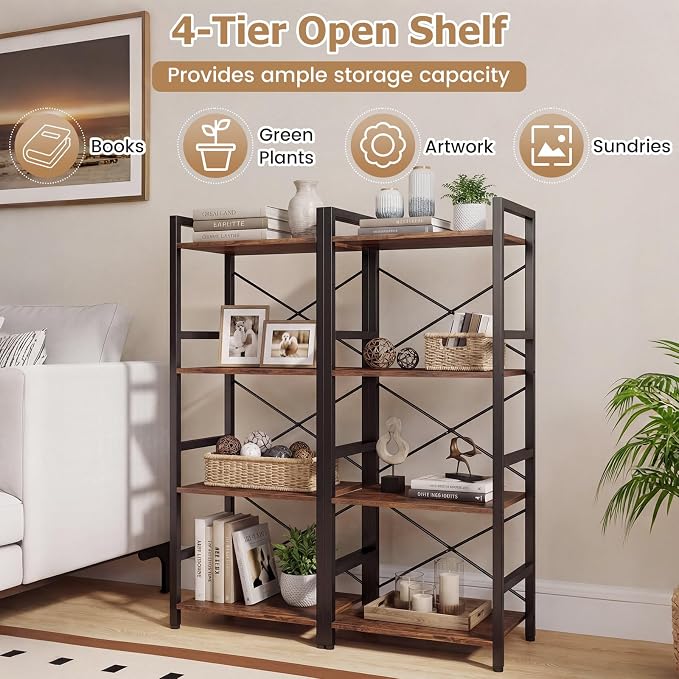 Tangkula 3-Tier Industrial Bookshelf, 16.5" Width Wooden Open Bookcase - Image 9