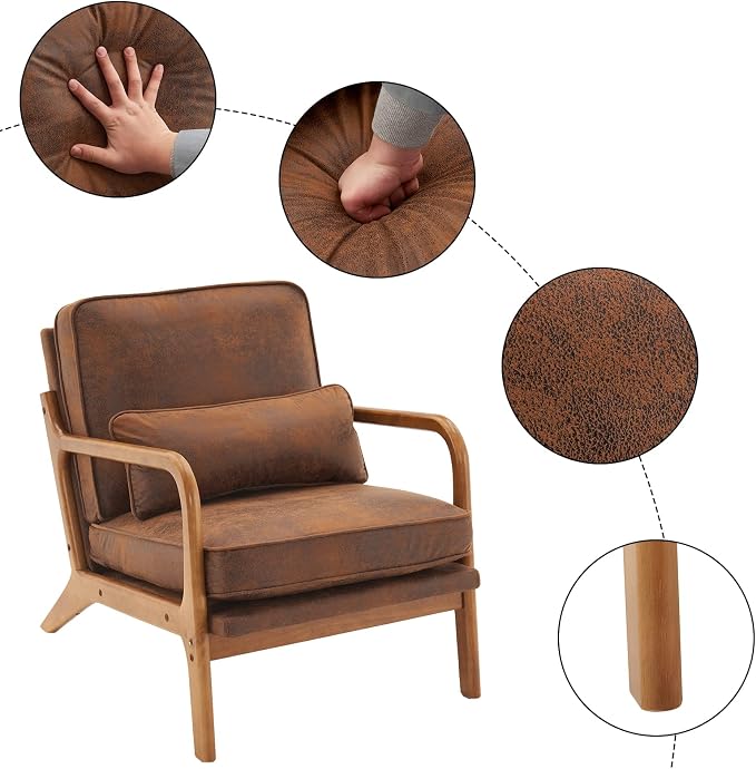 Bonnlo Microfiber Rustic Mid Century Modern Accent Chair, Soild Wood Padding - Image 4