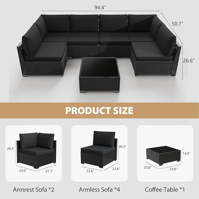 KIGOTY 7-Piece Patio Furniture Set, All-Weather PE Rattan Outdoor Sectional Sofa - Image 3