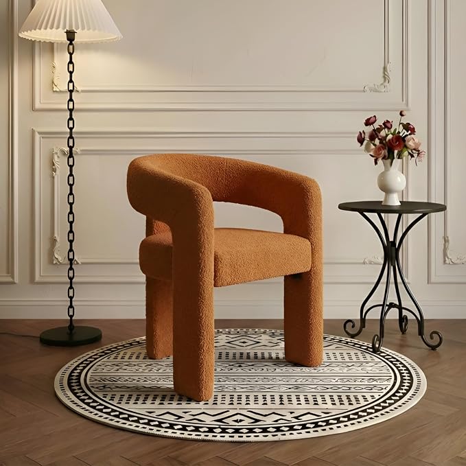 Modern Sherpa Barrel Dining Chair Upholstered Faux Fur Dining Room Chair by QUINJAY