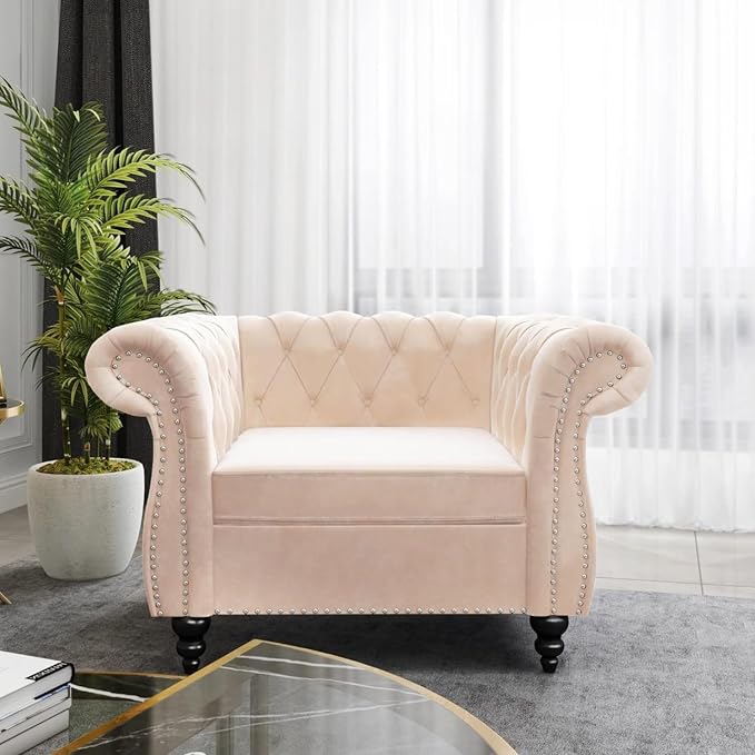 Living Room Chair, Modern Velvet Chesterfield Sofa Chair, Mid Century Single by RUSTYER