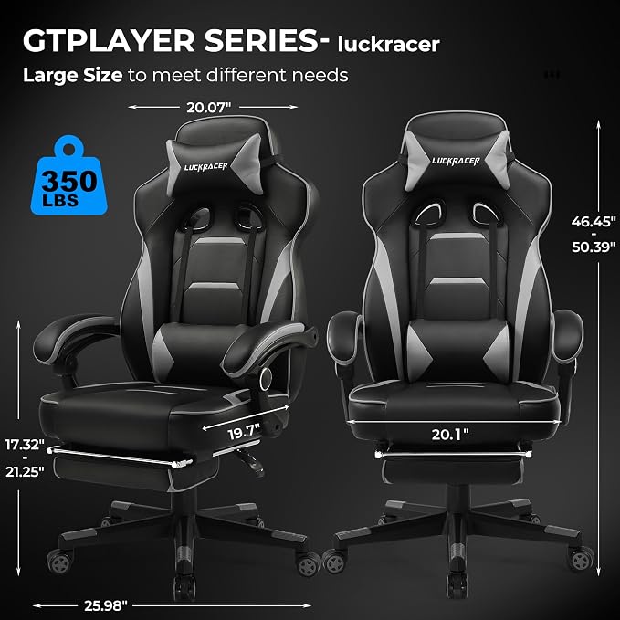 GTPLAYER Gaming Chair with Footrest, Big and Tall Game Chair 350lb Racing Style - Image 2