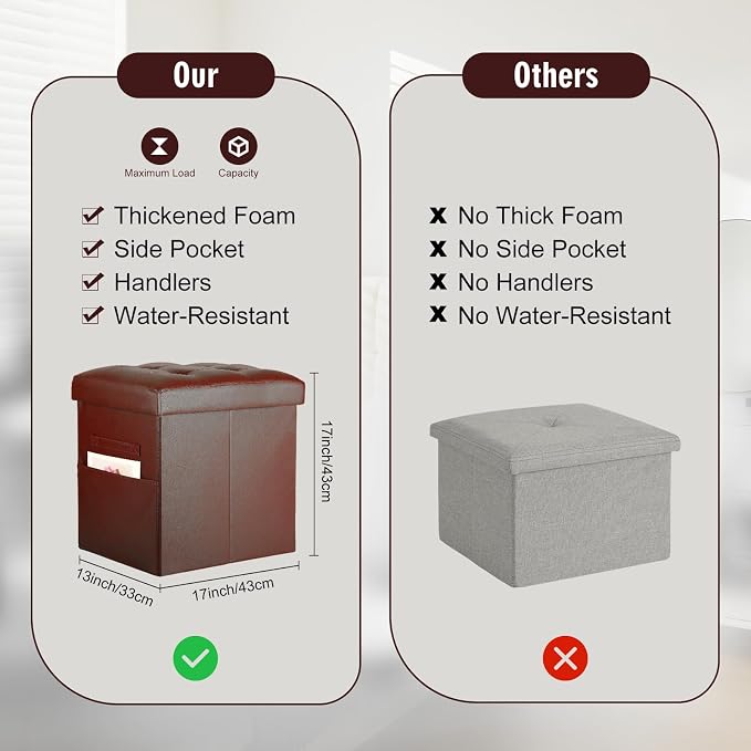 Ottoman with Storage, Folding Foot Rest Stool with Thicker Foam Padded Seat. - Image 5