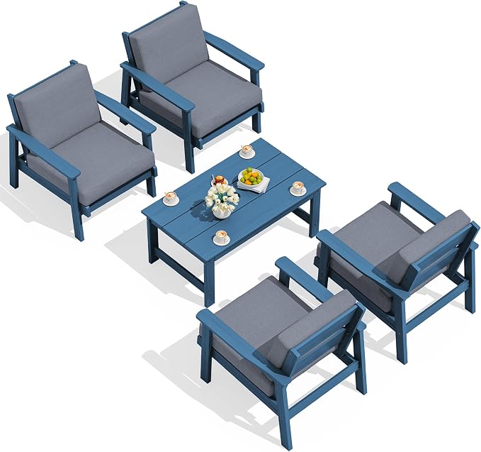 SERWALL Outdoor Patio Furniture Set, 5 Piece HDPE Patio Conversation Sets by SERWALL