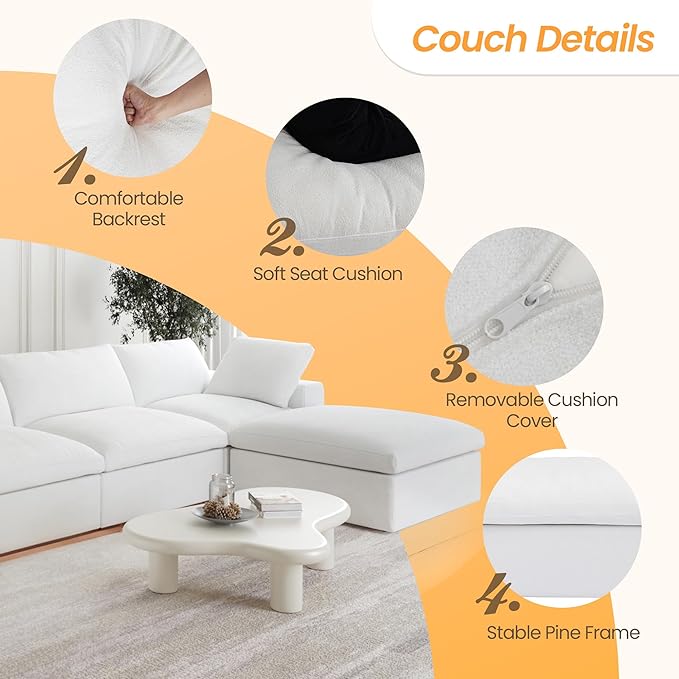 JACH U-Shaped Cloud Couches for Living Room, 6-Seats Modular Convertible - Image 3