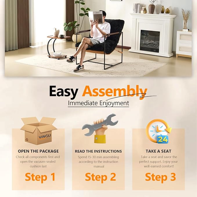 VINGLI 28" Wide Plush Upholstery Sling Modern Accent Chairs Set of 2, Cute - Image 9