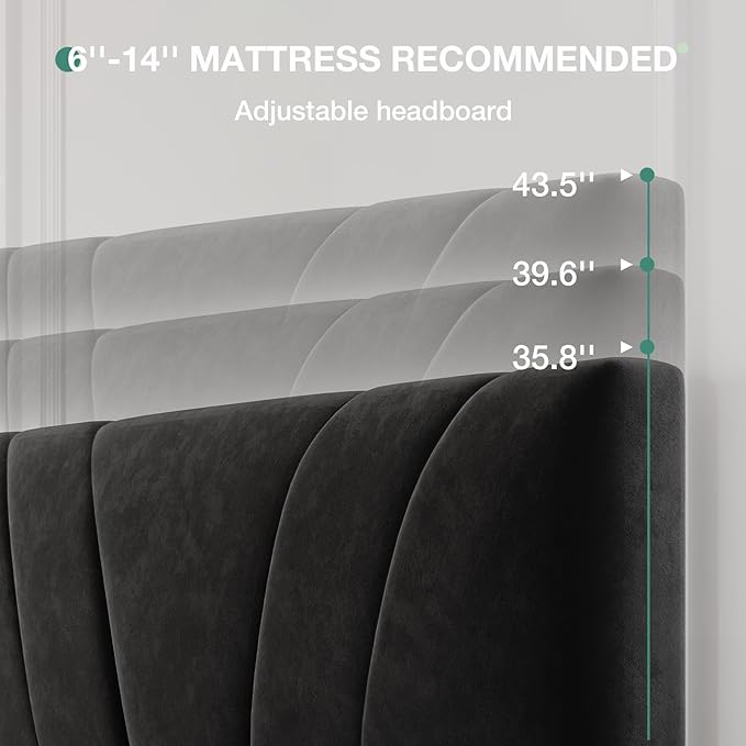 Novilla King Bed Frame and Headboard, King Bed Frame, Velvet Upholstered Bed - Image 4