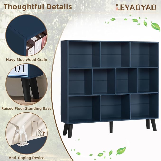 LEYAOYAO 10 Cube Bookshelf, 3 Tier Modern Wide Bookcase - Image 4