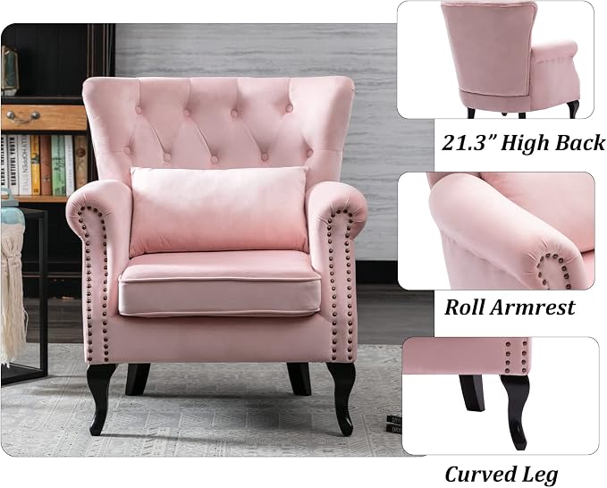 Mid Century Accent Chair for Living Room, Velvet Button Tufted Armchair - Image 7