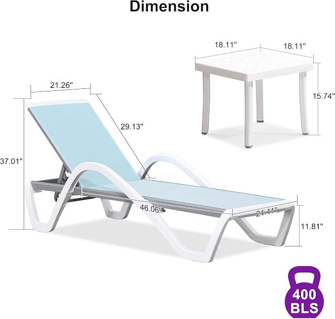 PURPLE LEAF Patio Chaise Lounge Chair Set Outside Aluminum Plastic Stackable - Image 2
