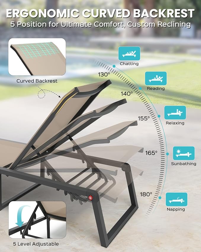Aluminum Chaise Lounge Chair Outdoor, Foldable& No Assembly Patio Pool Lounge - Image 3