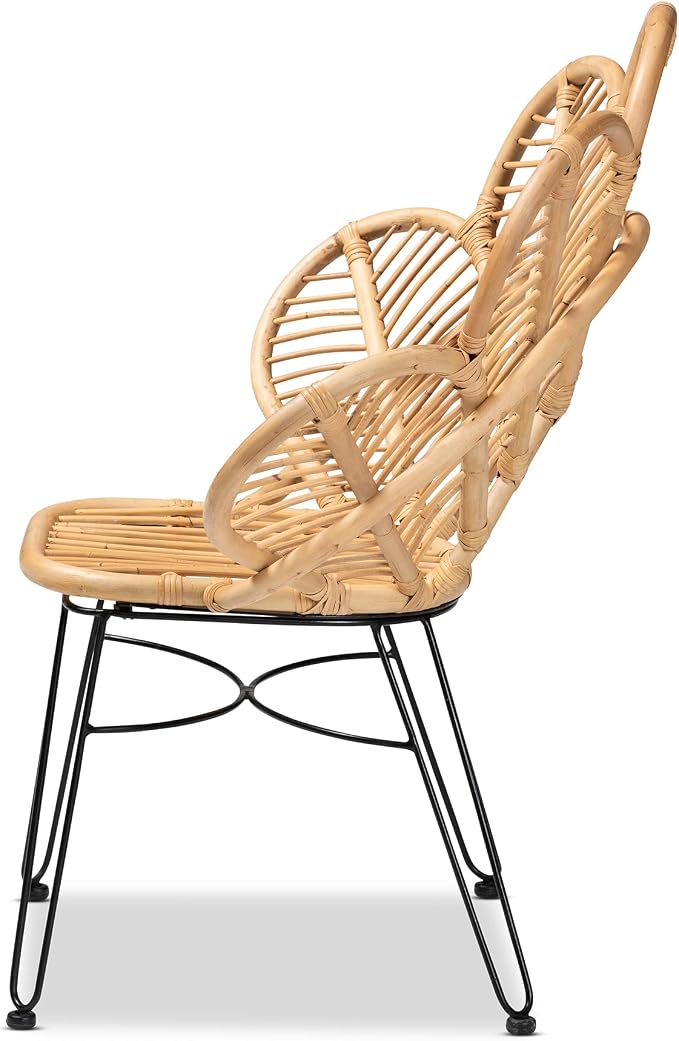 bali & pari Garan Modern Bohemian Natural Rattan and Black Metal Accent Chair - Image 5