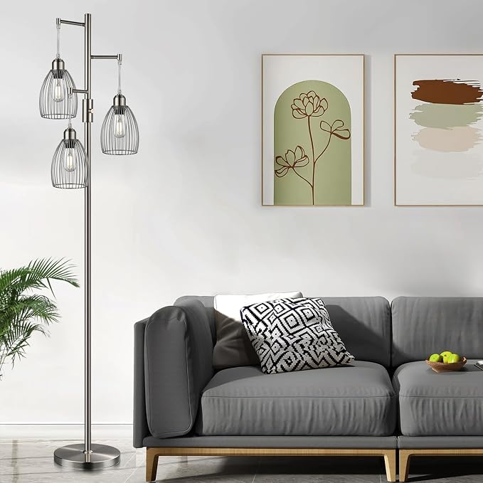Nintiue Dimmable Floor Lamp, 3 x 800LM LED Edison Bulbs Included, Industrial - Image 6