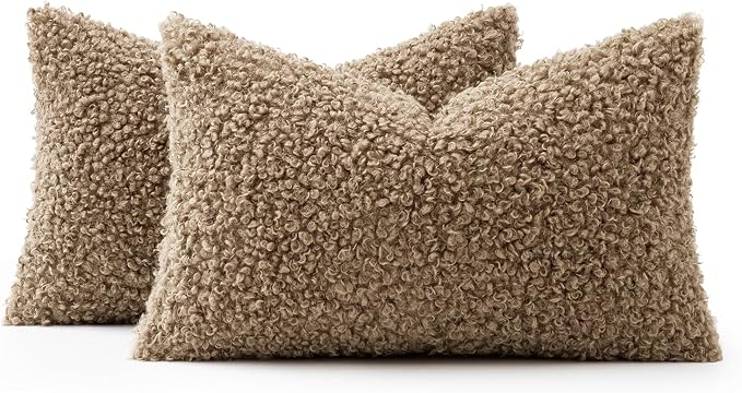 Faux Fur Throw Pillow Covers 20x12 Inch Set of 2 Boucle Neutral Decorative - Image 7