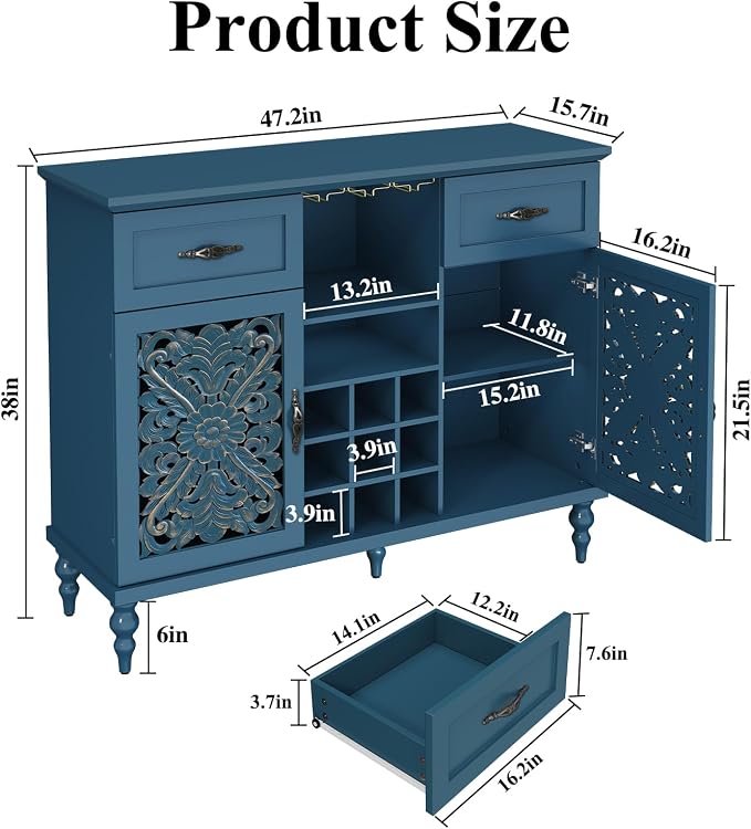 ARTPOWER 47.2" Vintage Wine Bar Cabinet - Image 2