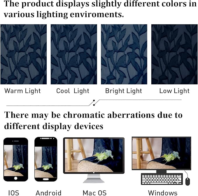 Lecloud Leia 2 Panels Navy Blue Sheer Curtains 84 Inches Long, Light Filtering - Image 6