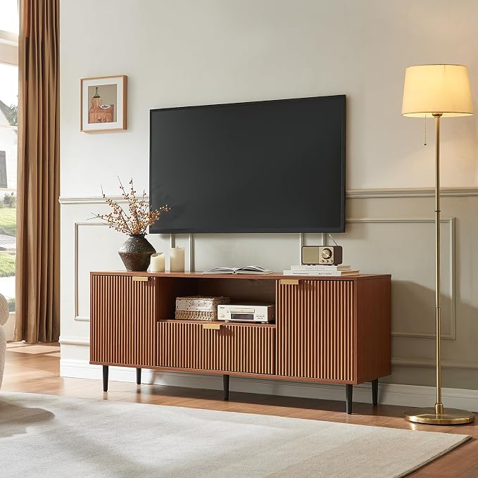 Okvnbjk Modern TV Stand for 65 Inch TV, Fluted TV Consoles for Living Room by Okvnbjk