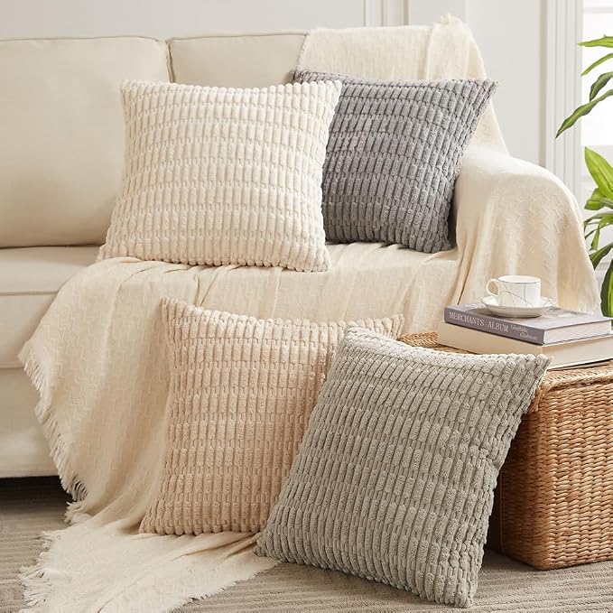 Fancy Homi 4 Packs Neutral Euro Decorative Throw Pillow Covers 26x26 Inch by Fancy+Homi