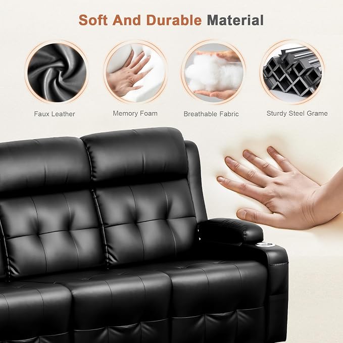RV Loveseat Recliner Sofa, 3 Seater Massage Wall Hugger Reclining Couch - Image 9