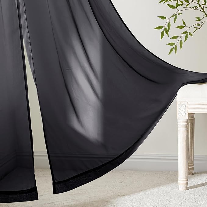 MIULEE Black Sheer Curtains 90 Inches Long, 4 Panels Set, Light Filtering - Image 6
