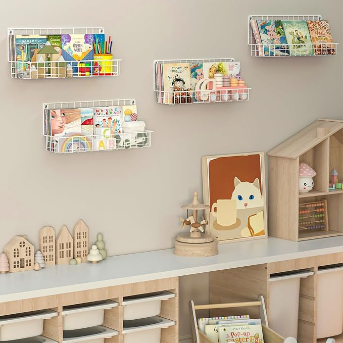 X-cosrack 4-Pack Wall Mounted Metal Kids Bookshelf, Floating Book Shelves - Image 8