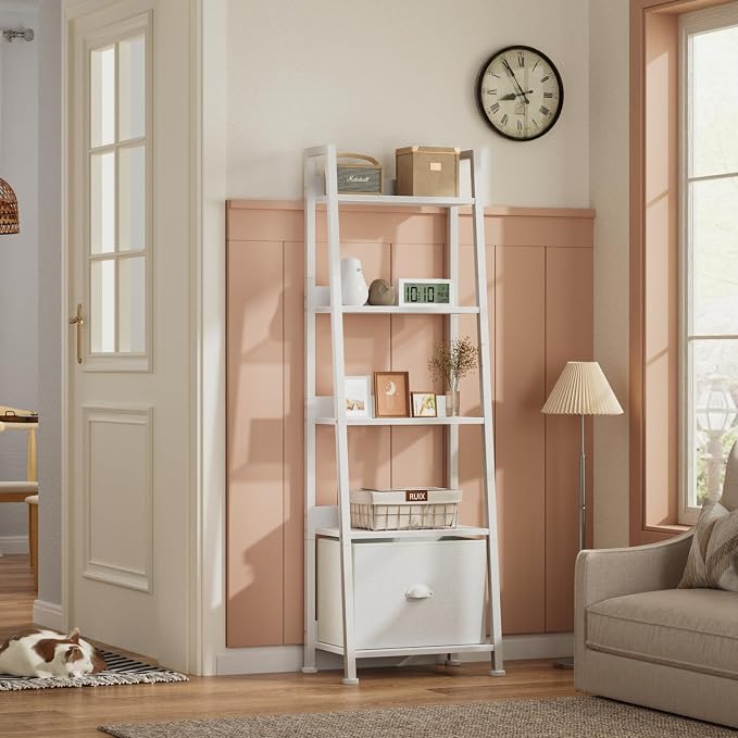 Furologee 5-Tier White Ladder Shelf, Ladder Bookshelf - Image 2